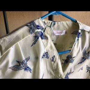 Semi-sheer button down bird blouse, like new!